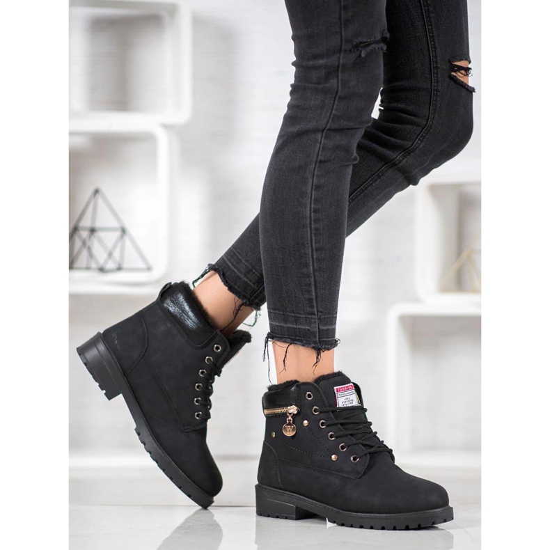 SHELOVET Traperki Z Ozdobnym Zamkiem czarne 1