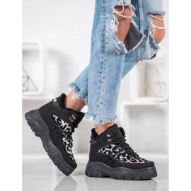 SHELOVET Sneakersy Leopard Print czarne 1