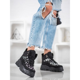 SHELOVET Sneakersy Leopard Print czarne 2