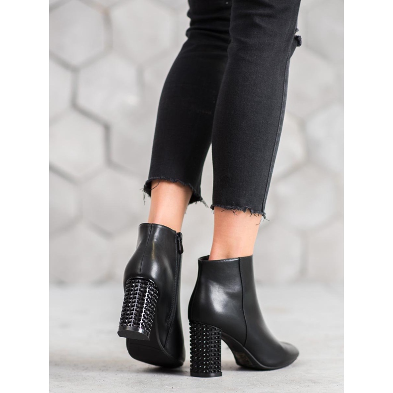 SHELOVET Botki Z Ozdobnym Obcasem czarne 1