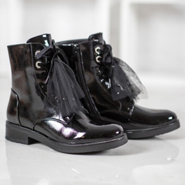 SHELOVET Workery Z Lakierowanej Eko Skóry czarne 1