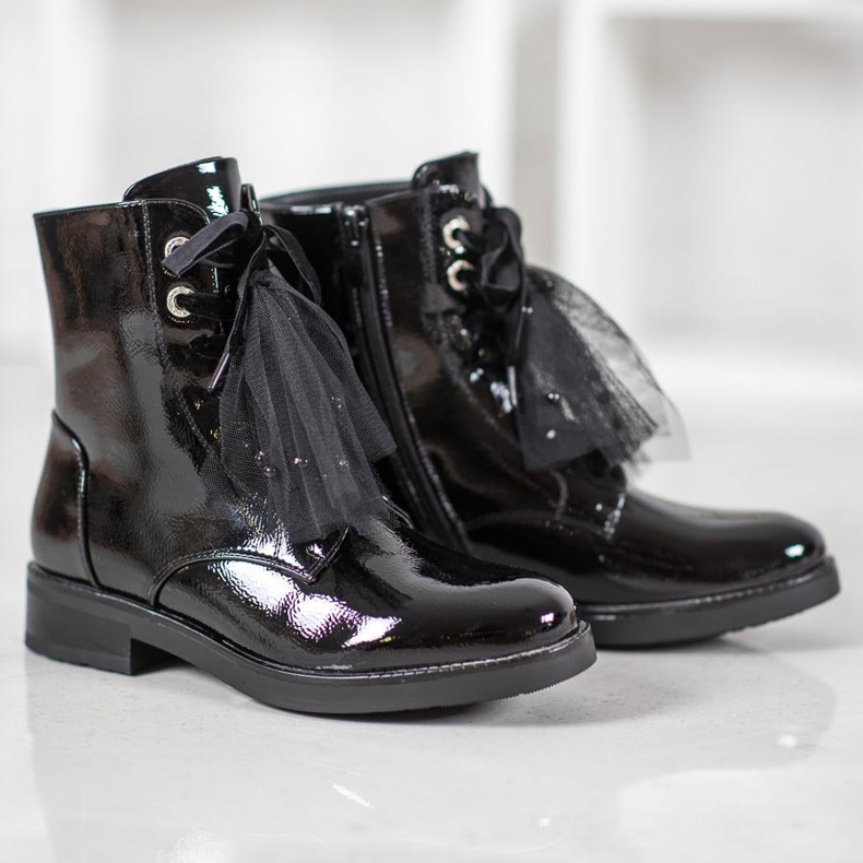 SHELOVET Workery Z Lakierowanej Eko Skóry czarne 1