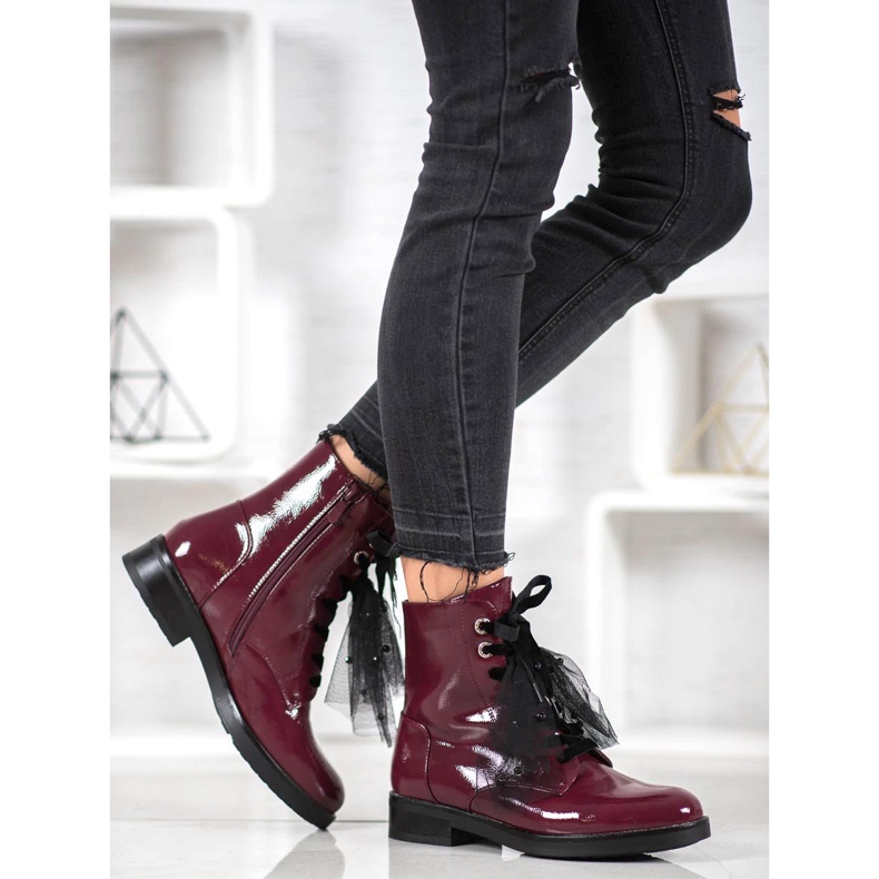 SHELOVET Workery Z Lakierowanej Eko Skóry czerwone 1