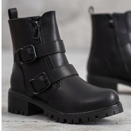 SHELOVET Czarne Workery Z Klamrami 2