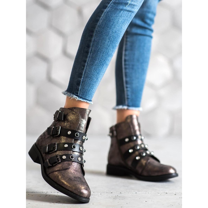 Forever Folie Stylowe Botki Z Dżetami brązowe żółte 2