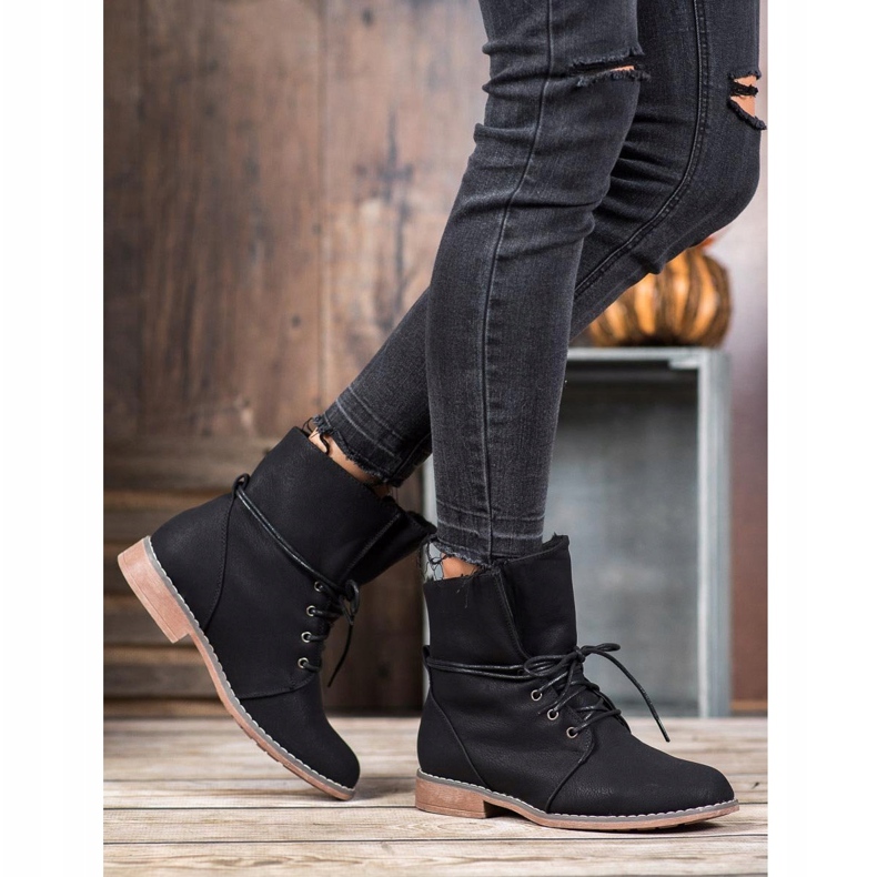 Queentina Stylowe Traperki czarne 1