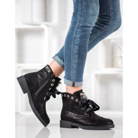 Bella Paris Botki Z Ozdobną Kokardą czarne 2