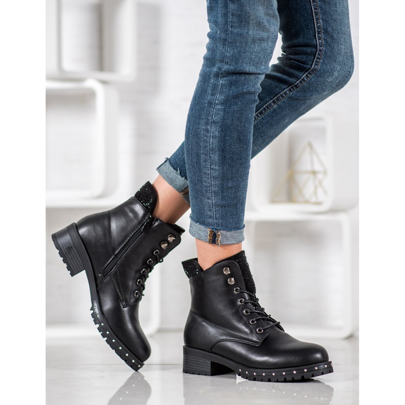 J. Star Czarne Workery Z Kryształkami żółte 2