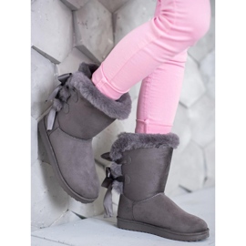 Wysokie Mukluki Z Kokardkami szare 1