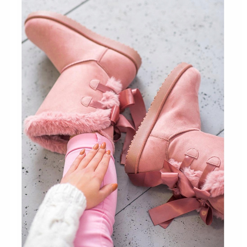 Wysokie Mukluki Z Kokardkami różowe 2