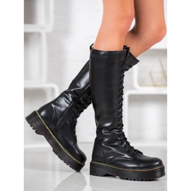 Seastar Sznurowane Kozaki Z Eko Skóry czarne 1