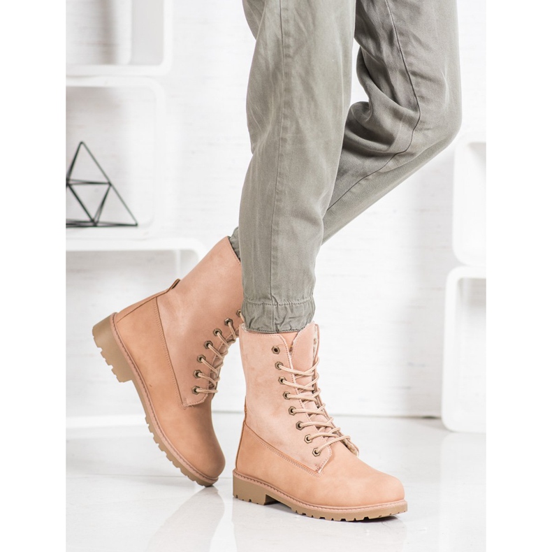 Super Me Sznurowane Botki różowe 1