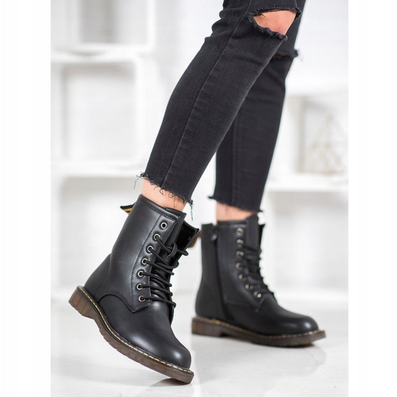 SHELOVET Modne Trapery Z Eko Skóry czarne 1