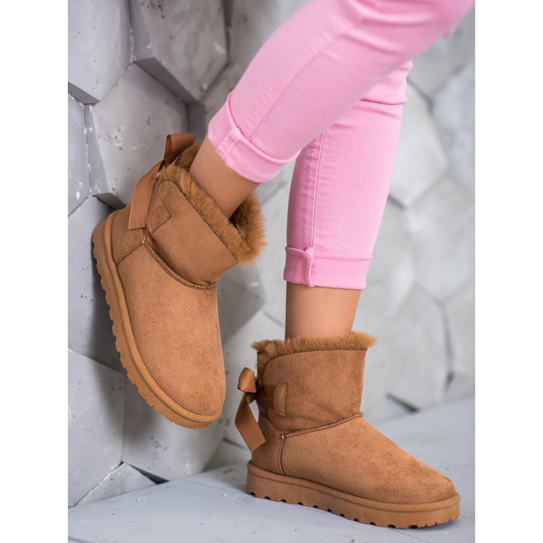 SHELOVET Ciepłe Mukluki Z Kokardką brązowe 2