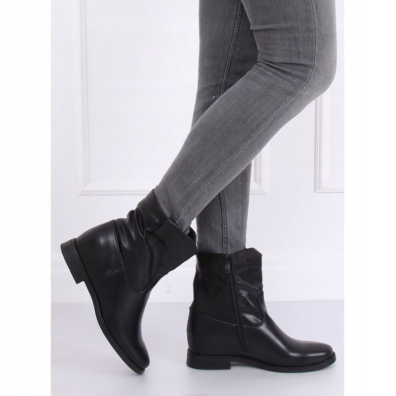 Licowe botki na ukrytym koturnie czarne G-7607 Black żółte 1