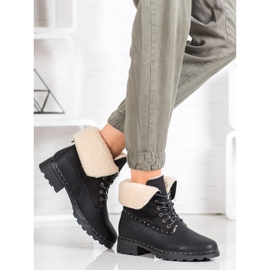 SHELOVET Czarne Botki Z Kożuszkiem 2