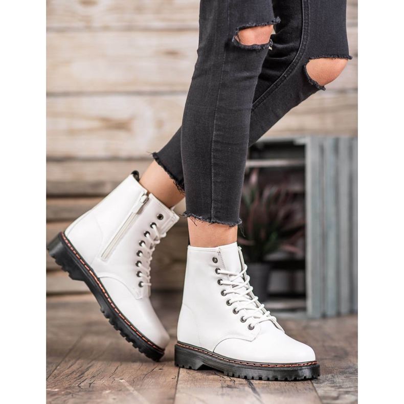 SHELOVET Białe Workery Z Eko Skóry 1