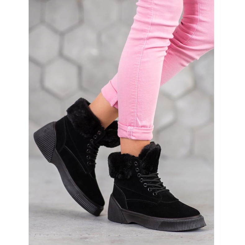 SHELOVET Modne Taperki Na Platformie czarne 1