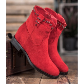 Ideal Shoes Ciepłe Kowbojki Z Dżetami czerwone 4