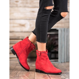Ideal Shoes Ciepłe Kowbojki Z Dżetami czerwone 5