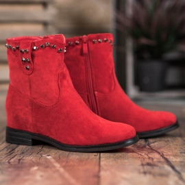 Ideal Shoes Ciepłe Kowbojki Z Dżetami czerwone 2