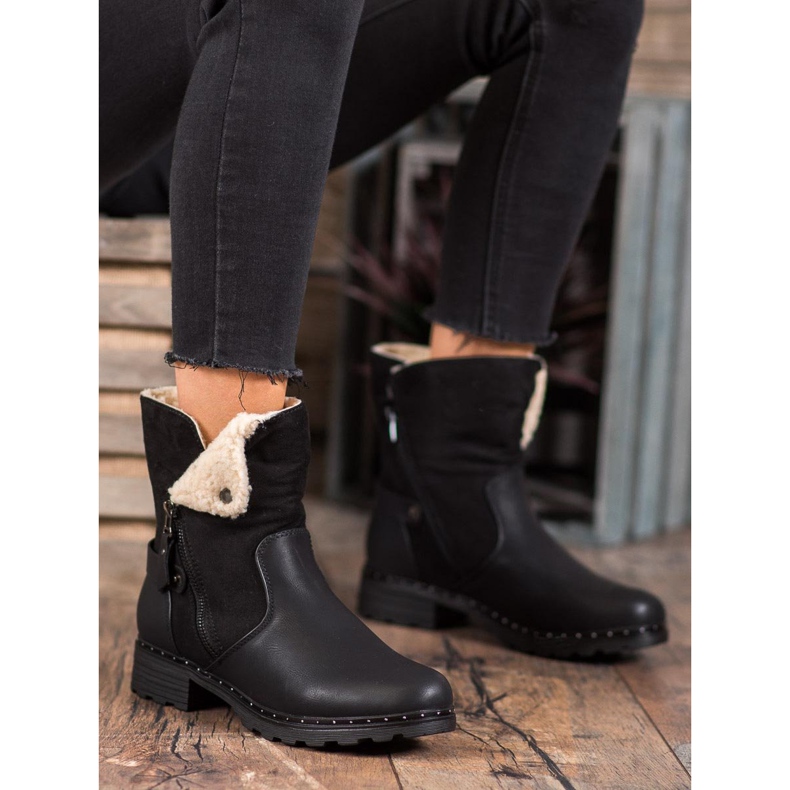 SHELOVET Workery Z Wywijaną Cholewką czarne 2