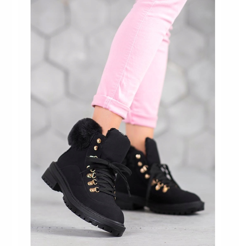 Tekstylne Botki Z Futerkiem VICES czarne 1