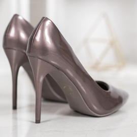 SHELOVET Lakierowane Czółenka szare 1