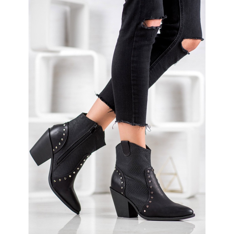 Small Swan Ciepłe Kowbojki Na Obcasie czarne 1