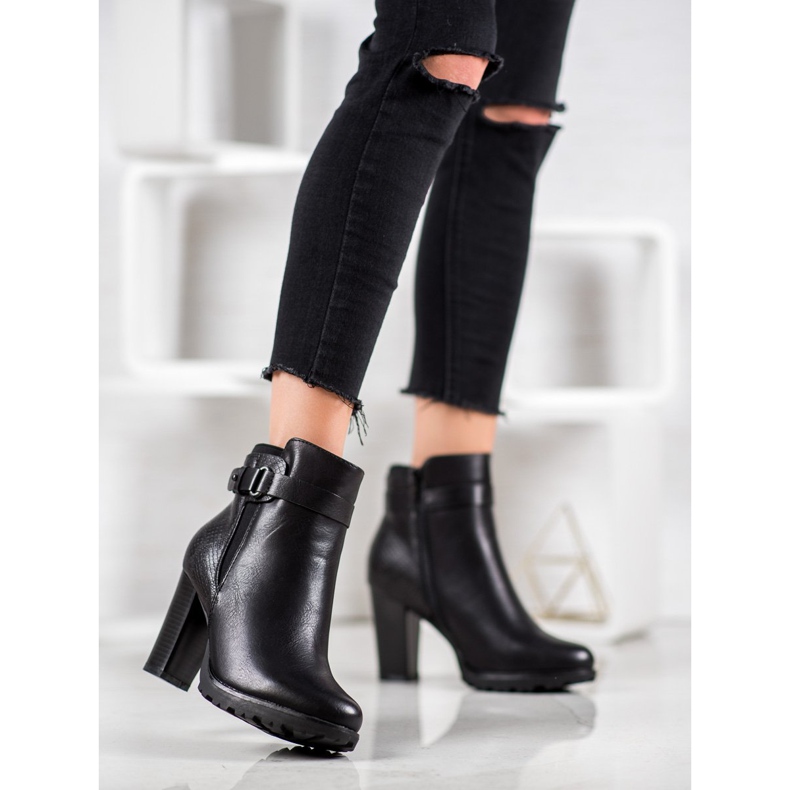 Super Mode Eleganckie Botki Na Słupku czarne 1