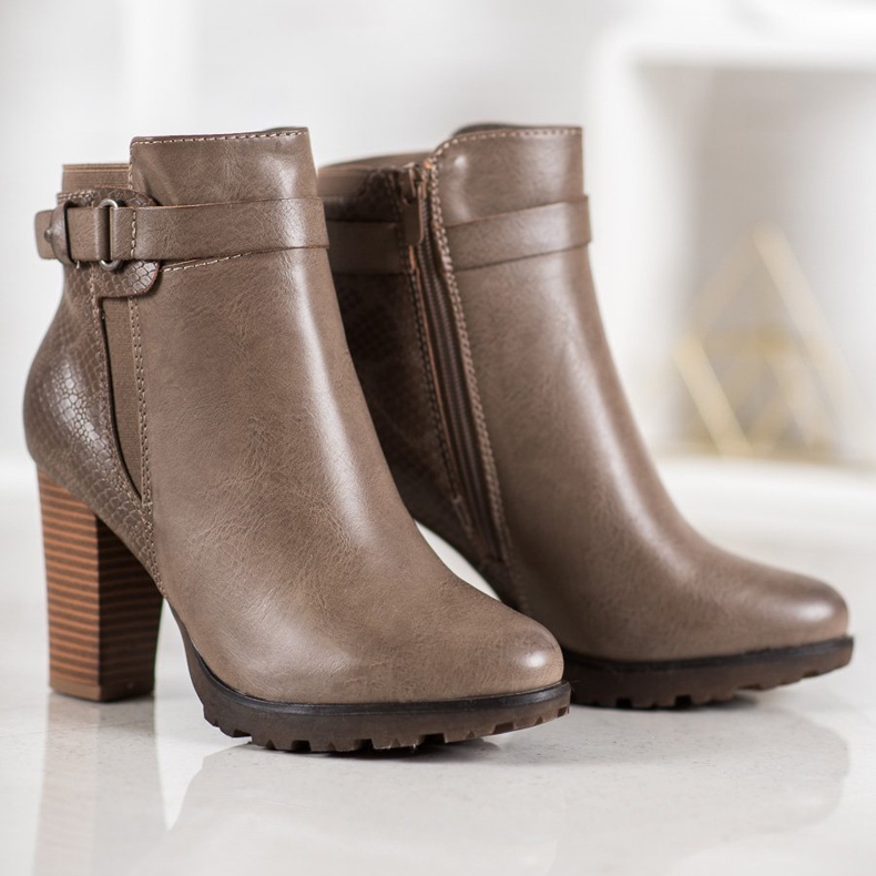 Super Mode Eleganckie Botki Na Słupku brązowe 1