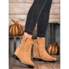 Ideal Shoes Ciepłe Kowbojki Na Koturnie brązowe 2