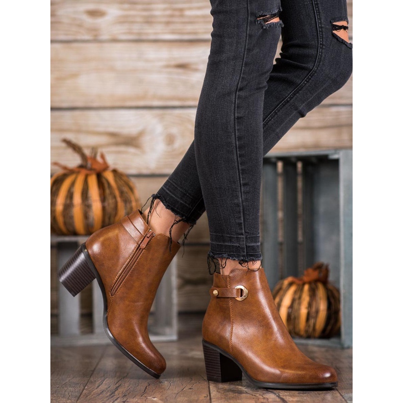 Ideal Shoes Klasyczne Botki Z Eko Skóry brązowe 1