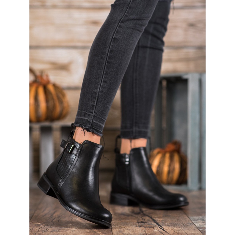 Nio Nio Modne Botki Z Klamrą czarne 2