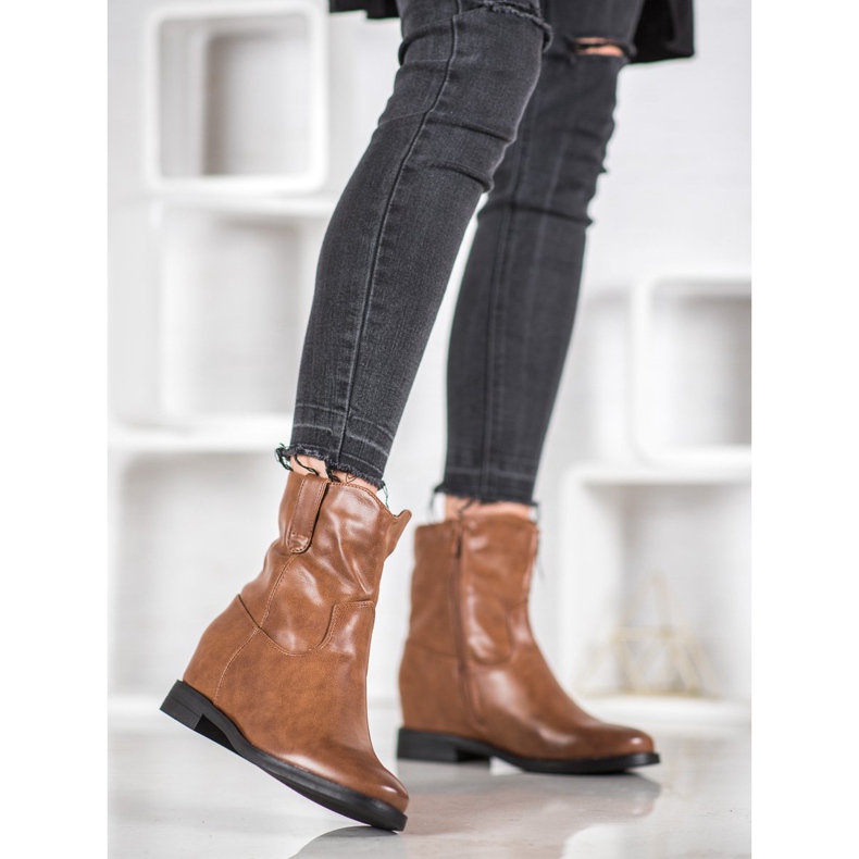 Ideal Shoes Kowbojki Z Eko Skóry brązowe 2