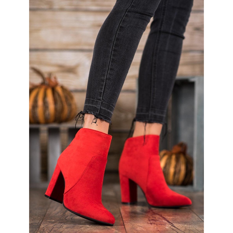 Ideal Shoes Klasyczne Botki Na Słupku czerwone 2