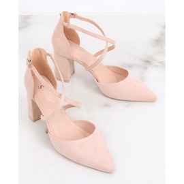 Czółenka na słupku beżowe LE069P Beige beżowy 2