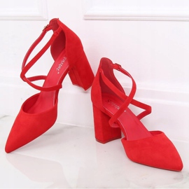 Czółenka na słupku czerwone LE069P Red 1