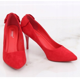 Czółenka na szpilce z kokardką czerwone NF-46 Red 1