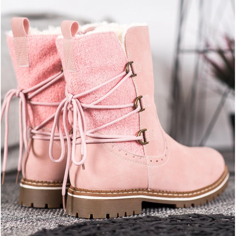 SDS Modne Workery Z Wiązaniem różowe 1