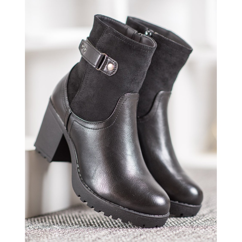 J. Star Ciepłe Botki Na Słupku czarne 2