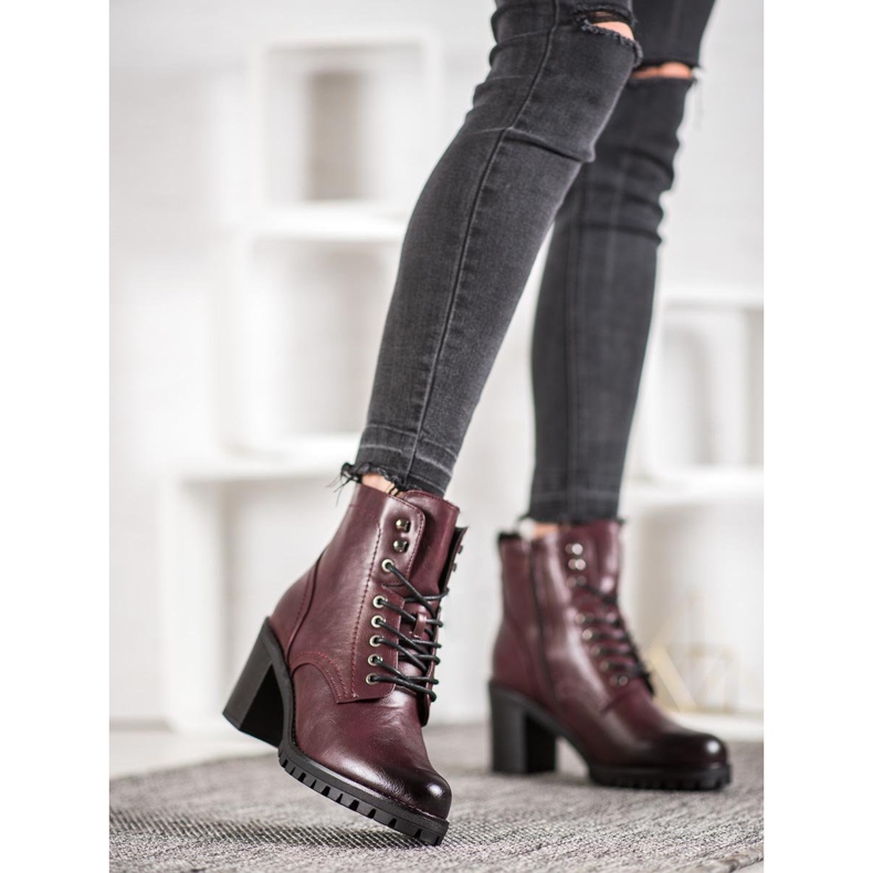 M.Daszyński Sznurowane Botki Na Słupku czerwone 1