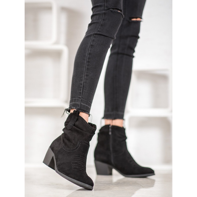 Super Mode Wygodne Kowbojki Na Słupku czarne 1