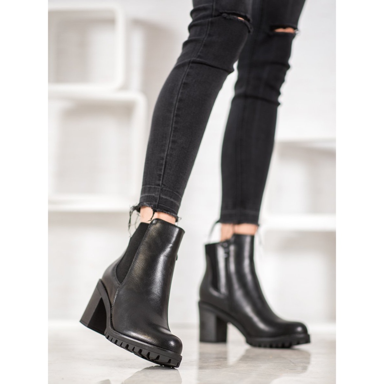 M.Daszyński Wygodne Botki Na Słupku czarne 1