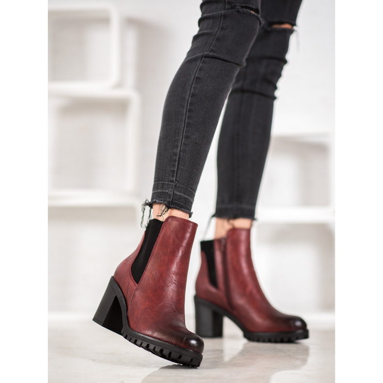 M.Daszyński Wygodne Botki Na Słupku czerwone 1