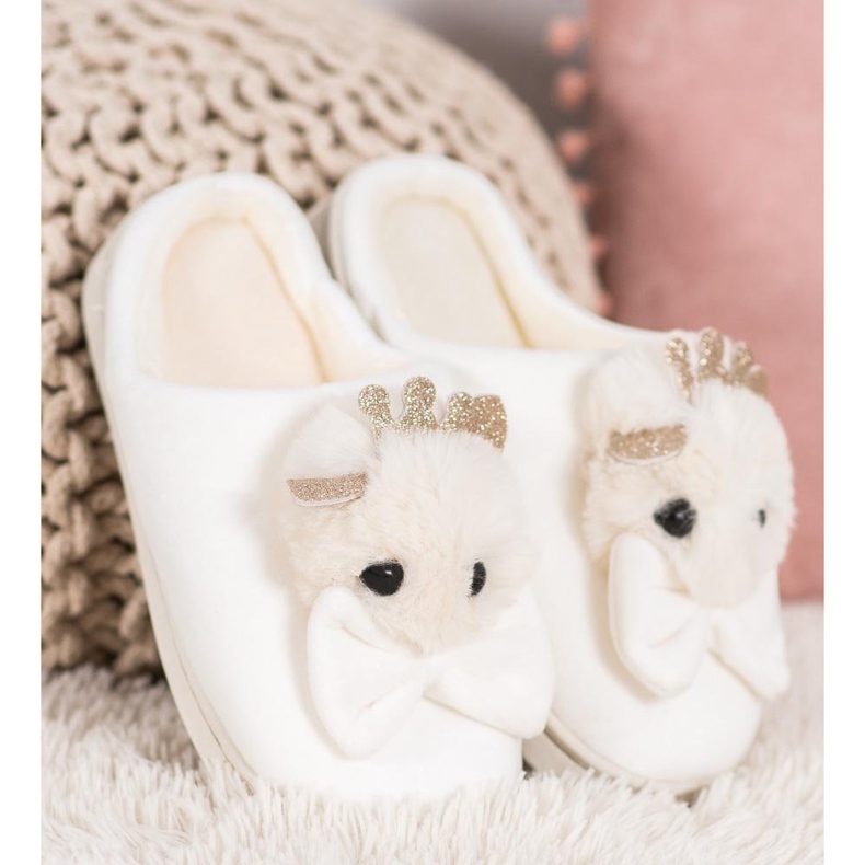 SHELOVET Kapcie Z Kokardką białe 1