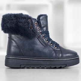 SHELOVET Niebieskie Botki Z Futerkiem 2