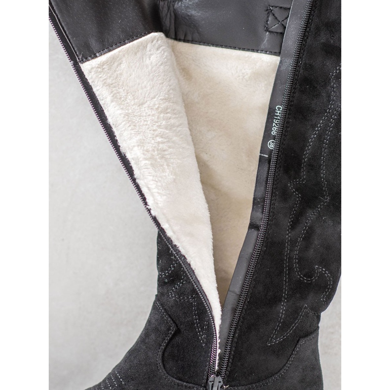 Abloom Zamszowe Kozaki Kowbojki czarne 1