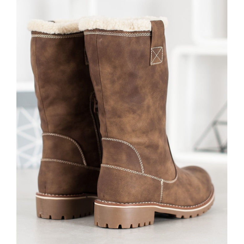 SDS Ciepłe Kozaki Z Eko Skóry brązowe 1