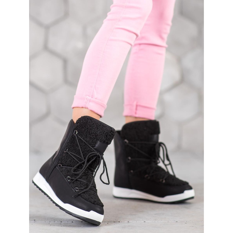 Small Swan Buty Zimowe Z Kożuszkiem czarne 2